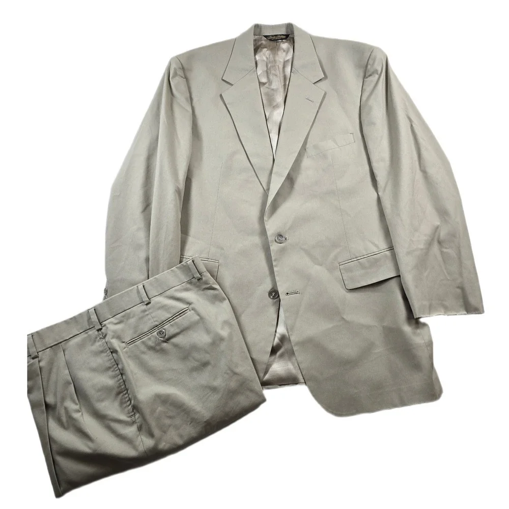 Brooks Brothers Cotton Blend Suit Mens 44L 2 Piece 38x29 Pleated Tan Classic